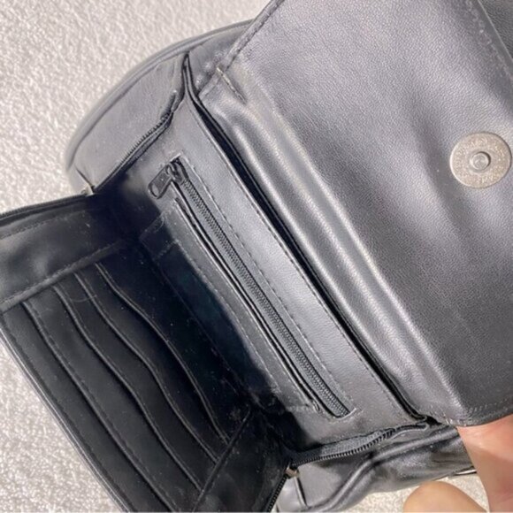 Vintage 90s Black Faux Leather Convertible Shoulder Bag  Backpack - Picture 7 of 16